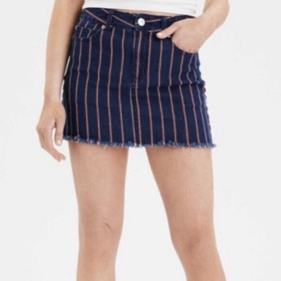 American Eagle Denim Jean Mini Skirt Womens Size 4 Red Blue Stripe High Rise - Picture 9 of 9